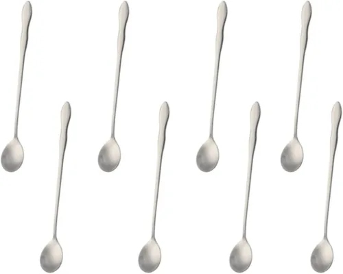 Miniatura 18 de Juego de 8 cucharas mezcladoras de acero inoxidable con mango largo de 7.9 in para café, batidos, jugos, cócteles