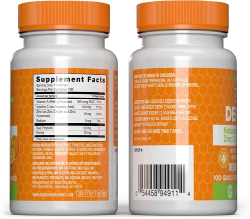 Miniatura 2 de Basic Brands – Zinc Orange Defend – 100 pastillas – Sabor naranja natural Zinc – Pastillas – Impulso inmunológico, alivio del frío, sin OMG, acetato