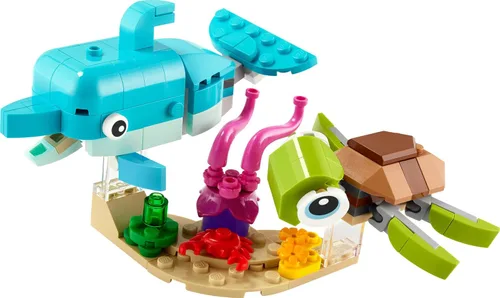 Miniatura 5 de LEGO Creator 31128 - Juguetes 3 en 1 de delfines y tortugas para niños, se transforma en caballito de mar y caracol de mar o en peces y cangrejos
