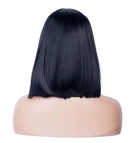 Miniatura 8 de Rugelyss Pelucas estilo Bob de color negro natural para mujer, sin flequillo, peluca corta y lacia con parte media de 14 pulgadas, resistente al