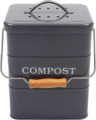 Miniatura 8 de Cubo de compostaje para encimera de cocina, cubo de compostaje para interiores, ideal para restos de comida, acero al carbono, asas, negro, 1 galón