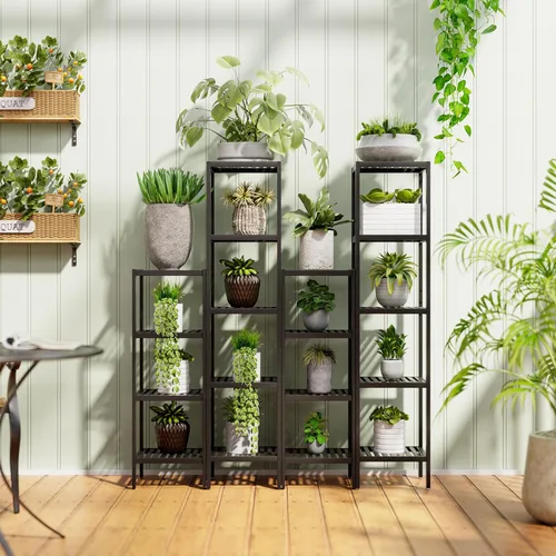 Miniatura 8 de SMIBUY Estante de almacenamiento para baño, organizador de bambú de 4 niveles, estantería multifuncional para sala de estar, dormitorio, cocina Negro