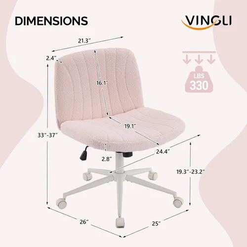 Miniatura 2 de VINGLI Silla de Patas Cruzadas, Silla de Escritorio de Oficina Ancha y Cómoda, Doble Uso con/sin Ruedas Silla de Trabajo para Computadora, Silla Rosa