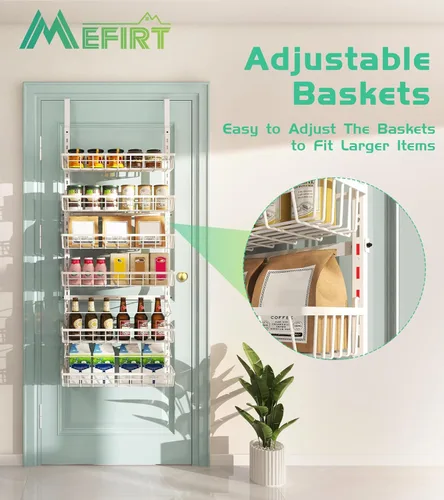 Miniatura 3 de Mefirt Organizador de despensa sobre la puerta, estante de especias de montaje en pared, almacenamiento y organización para colgar en la despensa, 6