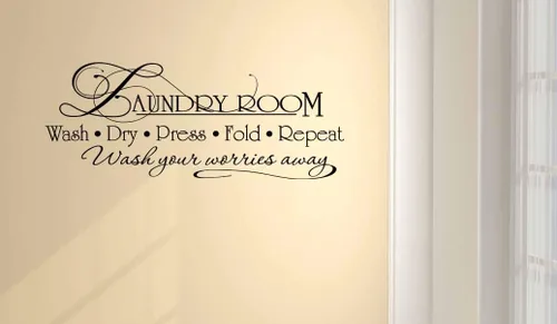 Miniatura 2 de Adhesivo de pared Lavandería Lavadero Prensa en Seco Fold Repeat Wash Your Worries Away. Vinilo Arte de pared Decoración Citas Refranes Inspirador
