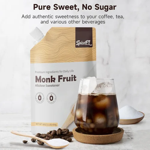 Miniatura 8 de SPICEEL Edulcorante de fruta de monje con alulosa, sustituto del azúcar blanco sin calorías, sin eritritol, apto para dieta cetogénica, de extracto
