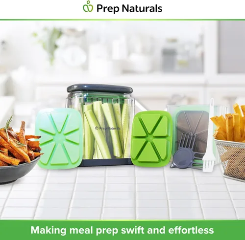 Miniatura 10 de Prep Naturals 3-en-1 Cortador manual de patatas fritas - Cuchillas intercambiables para cortador de patatas y cortador de freír - Funciona como