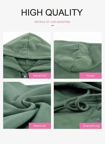 Miniatura 6 de Dokotoo - Sudaderas con capucha para mujer, con cuello de botón y cordón de ajuste, sudaderas casuales de manga larga