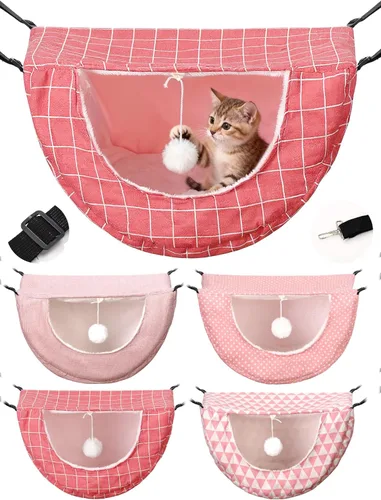 Miniatura 7 de Unittype Hamaca para Jaula de Gato Colgante de 2 Piezas, Cama Colgante para Mascotas de Doble Capa de Felpa Suave, Hamaca Cómoda Colgante