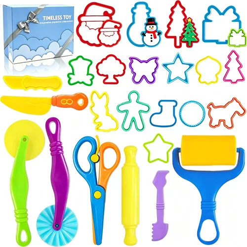 Juego de herramientas Playdough, 24 piezas de herramientas de masa para niños de 4 a 8 años, accesorios de masa, incluye rodillo cortador, rodillos,