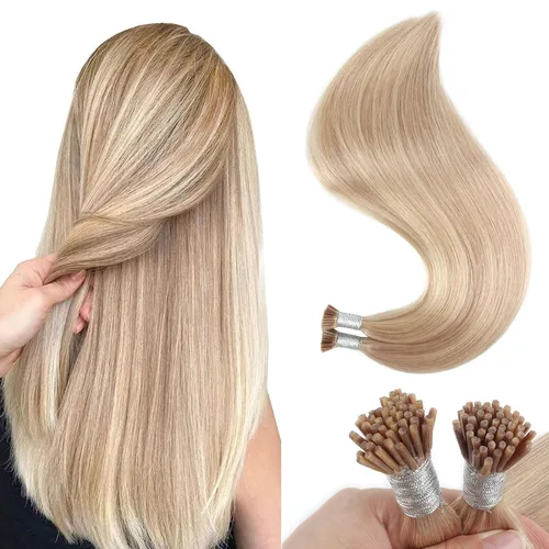 Miniatura 12 de Sixstarhair Extensiones de cabello humano de queratina con punta en I de 14 pulgadas, color marrón chocolate, extensiones de cabello lacio y sedoso