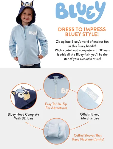 Miniatura 7 de Bluey Sudadera con capucha con orejas 3D Sudadera con capucha con cremallera Sudadera con capucha de disfraz para niños Edades de 2 a 8 años