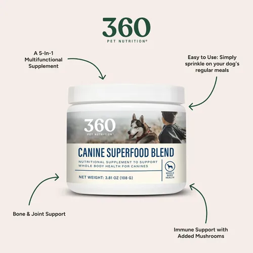 Miniatura 3 de 360 Pet Nutrition Canine Superfood Boost – All Life Stage - Suplemento para comida para perros, apoya la salud articular, digestiva e inmunológica