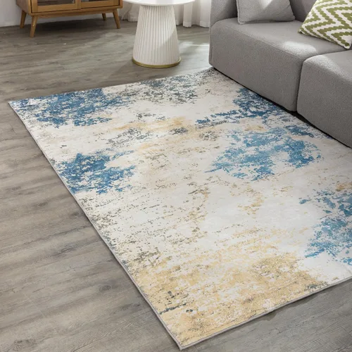 Miniatura 36 de Carvapet 9x12 Alfombras grandes para sala de estar y dormitorio, alfombra moderna lavable azul de pelo bajo con respaldo de goma, plegable, alfombra
