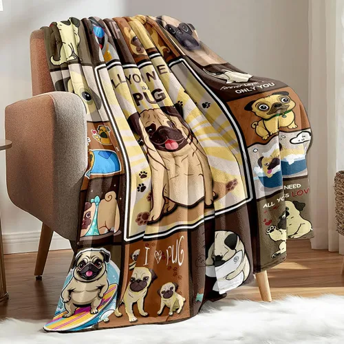 Miniatura 2 de Manta de Pug, Lindas Mantas de Vellón de Cachorro Súper Suaves y Esponjosas, Regalos para Amantes de Pugs, Manta de Felpa Decoración de Perros