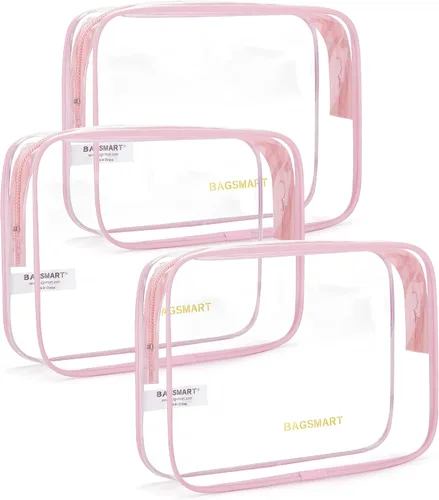 Miniatura 16 de BAGSMART Paquete de 7 bolsas de aseo transparentes con juego de botellas de viaje recargables, bolsa de aseo de viaje aprobada por la TSA, repelente