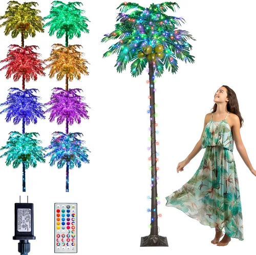 Miniatura 13 de Palmeras iluminadas de 5 pies con control remoto, 35 colores cambiantes, palmeras artificiales iluminadas con cocos, palmera tropical para piscina