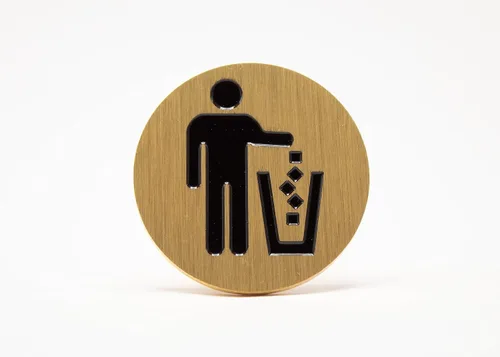 Miniatura 13 de Logotipo de basura, emblema, medallón, cocina, oficina, parte delantera del gabinete, 1.5 pulgadas, acero inoxidable, latón, negro mate, cantidad 1