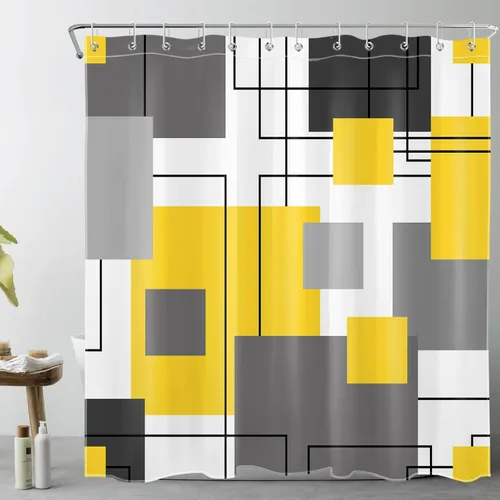 Miniatura 19 de LB Cortina de ducha geométrica a rayas grises y blancas, cortinas de ducha abstractas de mediados de siglo verde salvia para baño, 72 x 72 pulgadas