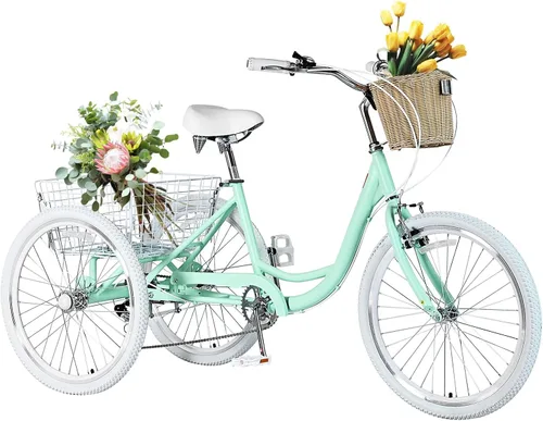 Miniatura 7 de Triciclos para adultos para adultos, triciclos para adultos de 7 velocidades, bicicleta de 3 ruedas de 20/24/26 pulgadas con canasta, bicicletas