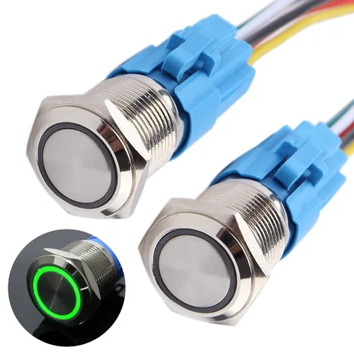 Miniatura 10 de 2 interruptores de botón de bloqueo de 0.630 in 12V-24V 1NO 1NC impermeable IP66 botón de metal autobloqueante para orificio de montaje de 5/8