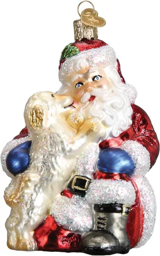 Miniatura 10 de Old World Christmas Santa con Guirnalda de Vidrio Soplado Adorno para Árbol de Navidad, Decoración Navideña Hecha a Mano, Colección Santa
