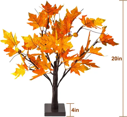 Miniatura 7 de S-Union Árbol de arce iluminado por LED de 24 pulgadas con 6 bellotas para decoraciones de Acción de Gracias Árbol de arce de 24 LED y 6 bellotas