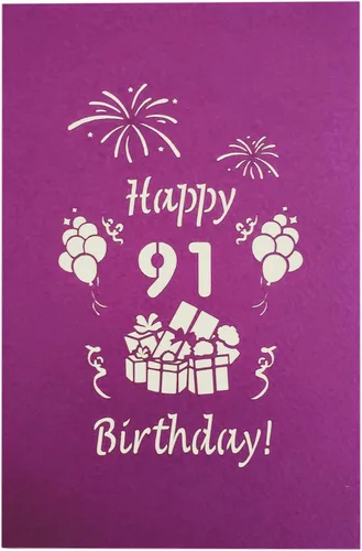 Miniatura 7 de iGifts And Cards Tarjeta emergente 3D de cumpleaños 91 – Regalos coloridos y celebración de hitos de globos – Saludo sincero para personas mayores