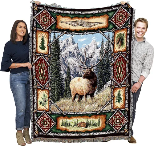 Miniatura 19 de Pure Country Weavers - Manta tejida con flecos, decorativa / tapete, de Antler Lodge, con diseño de osos, vida silvestre, cabaña del lago, regalo