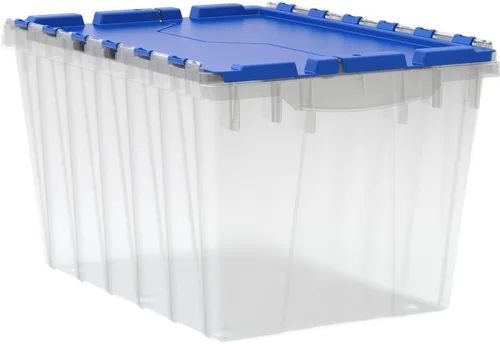 Akro-Mils KeepBox 12 Gallon Storage Container, Nesting and Stackable Plastic Storage Box with Lid Attached, Clear Tote for Garages, Closets, and