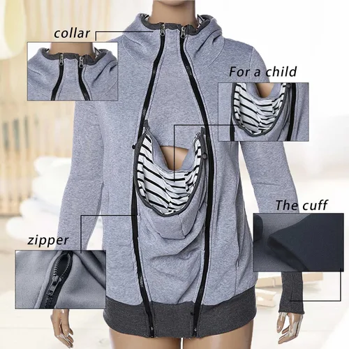 Miniatura 2 de Sudadera con capucha de canguro de maternidad multifunción 3 en 1 para mujer para bebé y madre