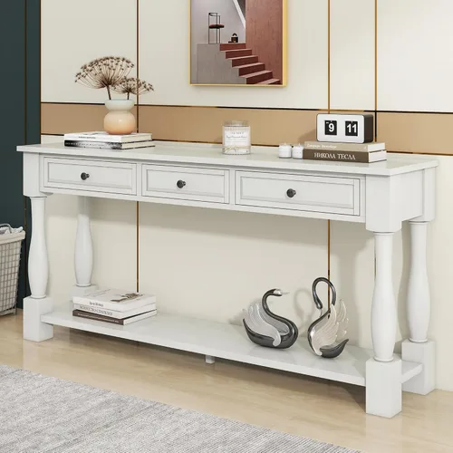 Miniatura 29 de Quarte Elegante mesa consola con tres cajones de almacenamiento, mesa de sofá extra larga para entrada, pasillo, sala de estar, vestíbulo, pasillo