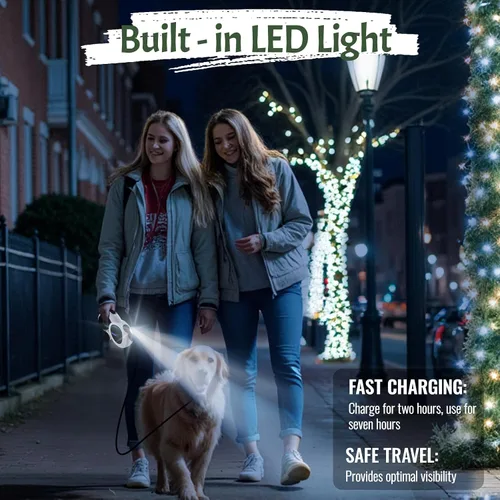 Miniatura 6 de Correa retráctil para perro de 16 pies 4 en 1 con luz LED, dispensador, bolsas para excrementos, freno de bloqueo rápido y mango antideslizante