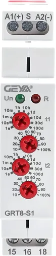 GEYA Relé de tiempo de ciclo asimétrico 1SPDT 16A AC/DC12V-240V Ciclador Repetición Temporizador Retraso Relé Carril DIN modular (GRT8-S1,