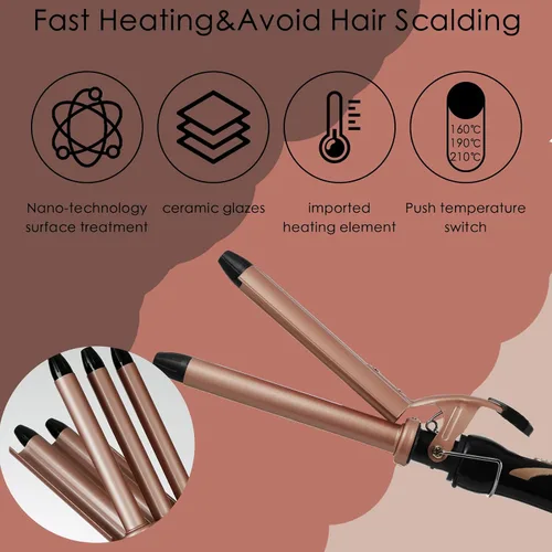 Miniatura 5 de Crimpadoras y onduladoras de cabello de 5 barriles, de calor rápido, varita portátil de 0.591 in para cabello largo, rizador ondulado de temperatura