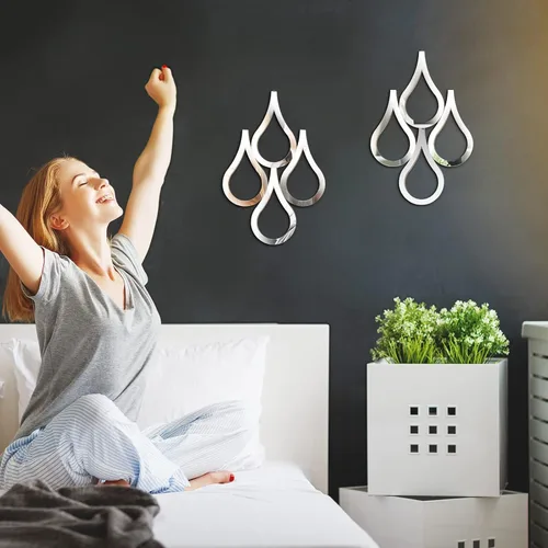 Miniatura 5 de Weysat Espejo de pared con forma de lágrima de 2 piezas para colgar en la pared, espejo decorativo de acento para el hogar, sala de estar, Plata