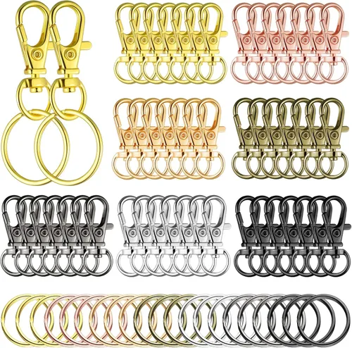 Hotop Juego de 100 cierres giratorios de 50 piezas con 50 anillos de llavero, ganchos de clip para llavero de langosta para llavero, joyería y