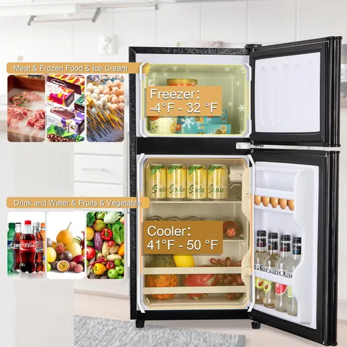 Miniatura 4 de Mini refrigerador con congelador, 3.5 pies cúbicos. Refrigerador pequeño con congelador de 2 puertas con termostato ajustable de 7 niveles estantes