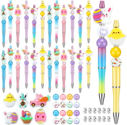 Ctosree 36 juegos de cuentas de Pascua para bolígrafos, huevos, conejo, pollo, Pascua, focal, bolígrafo,a granel, kit de fabricación de bricolaje