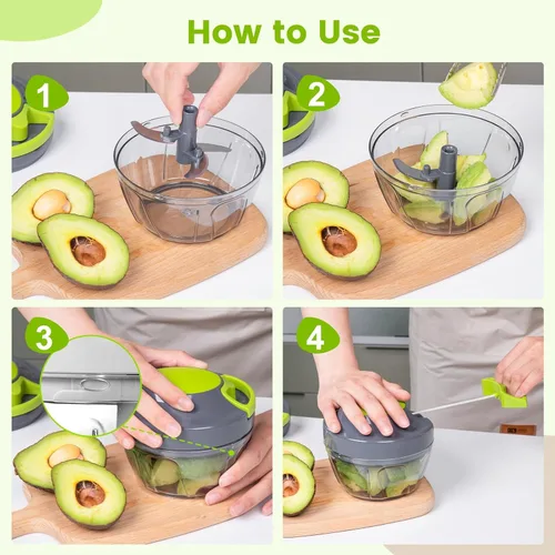 Miniatura 2 de Procesador manual de alimentos, picador de verduras, cortador de cebolla portátil para verduras, jengibre, frutas, nueces, hierbas, etc., 16.9 fl oz