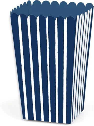 Big Dot of Happiness Navy Stripes - Cajas de palomitas de maíz simples para recuerdos de fiesta, juego de 12 marino