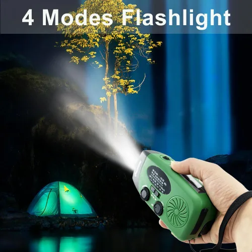 Miniatura 5 de Radio de emergencia meteorológica NOAA de 5000 mAh con carga solar, radio de cuerda de manivela AM FM, alarma SOS, linterna LED con conector