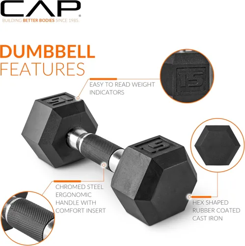 Miniatura 3 de CAP Barbell Peso de la mancuerna hexagonal recubierta, individual, 10-120 libras, múltiples opciones