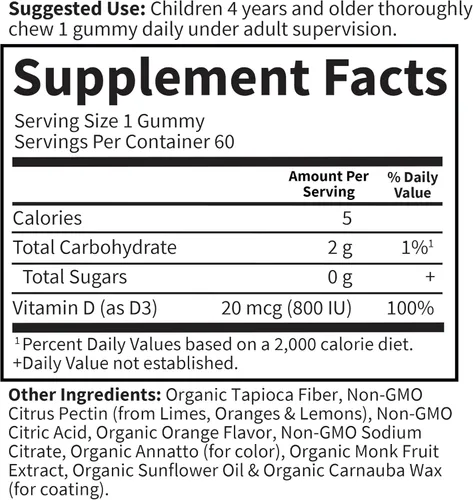 Miniatura 5 de Garden of Life Gomitas orgánicas de vitamina D3 para niños con 800 UI (100% valor diario) para huesos fuertes, dientes, cerebro e inmunidad – Sin