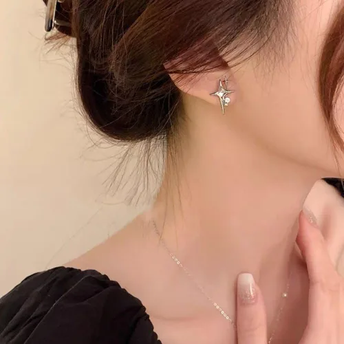 Miniatura 5 de Aretes de estrella para mujer, hipoalergénicos de plata de ley 925, aretes de estrella, Plata, Circonia cúbica