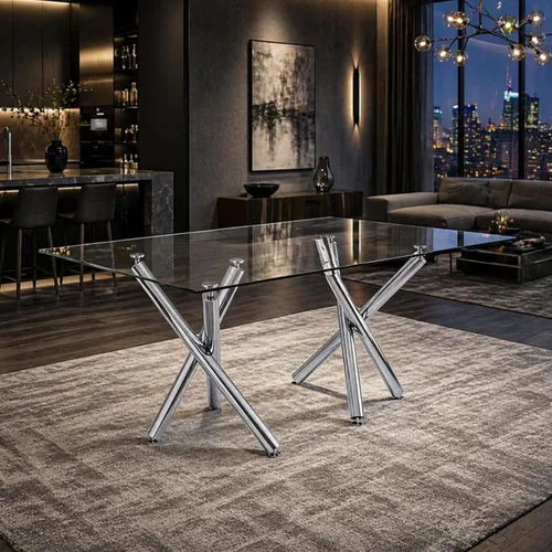 Miniatura 10 de Mesa de comedor de cristal de 71 pulgadas, mesa de comedor dorada para 6-8, mesa de cocina y comedor de gran tamaño con parte superior de vidrio