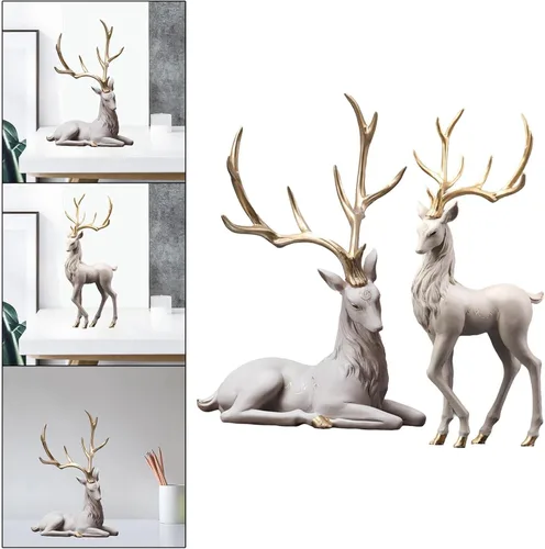 Miniatura 4 de Estatuilla creativa de reno de 2 piezas de escultura de estatua de ciervo para decoración de estantes