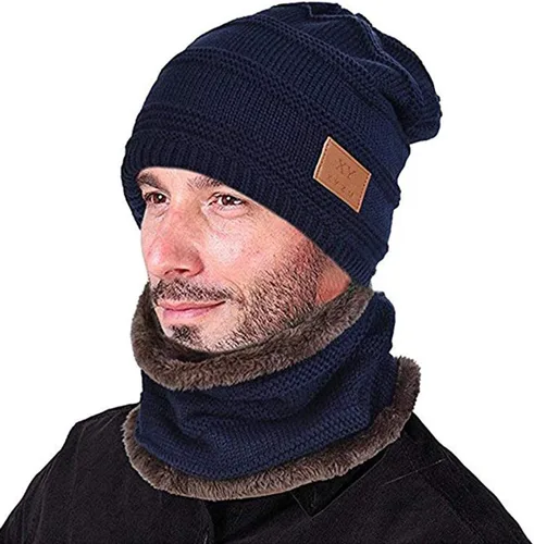 Miniatura 7 de Juego de bufanda con forro polar y gorro de invierno para hombre de 2 piezas