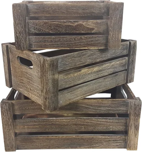 Admired By Nature Contenedores de almacenamiento de cajas de madera, juego de 3 cestas decorativas rústicas de color marrón claro rústico para X-Box