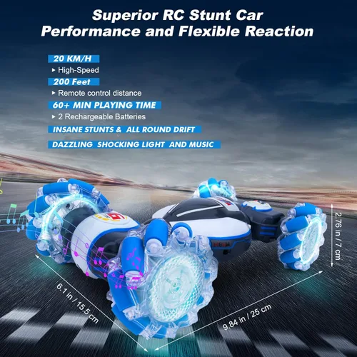 Miniatura 7 de Fosgoit Auto de acrobacias RC con detección de gestos, juguetes para niños y niñas de 6 a 12 años de edad, auto de control remoto 4WD, rotación